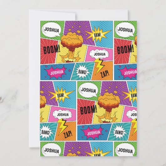 カラフル漫画ブックアポップ・アートのート子供の誕生日パーティー 招待状 (裏面)