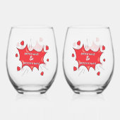 カラフル漫画ブックアポップ・アートのート結婚式の引き出物ハート ステムなしワイングラス (裏面)