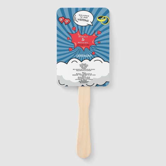 カラフル漫画ブックアポップ・アートのート結婚式 プログラム ハンドファン (正面)