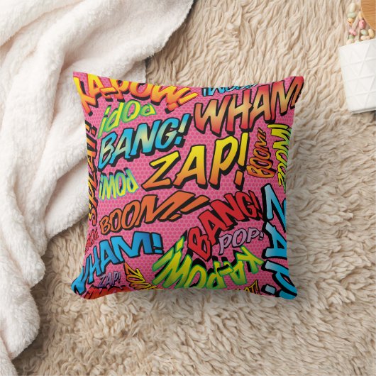 カラフル漫画ブックタイポグラフィトレンディーピクールンク クッション (ブランケット)