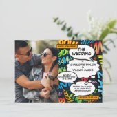 カラフル漫画ブッモダンクのおもしろい結婚写真 招待状 (スタンド正面)