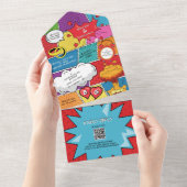 カラフル漫画ポップ・アートのブックア結婚ート オールインワン招待状 (貼ってはがせる)