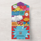 カラフル漫画ポップ・アートのブックア結婚ート オールインワン招待状 (内側)
