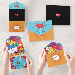 カラフル漫画ポップ・アートのブックア結婚ート オールインワン招待状