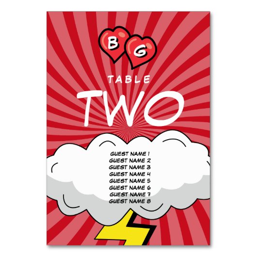 カラフル漫画ポップ・アートのブックア結婚ート テーブルナンバー (正面)