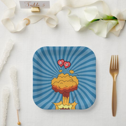 カラフル漫画ポップ・アートのブックア結婚ート ペーパープレート (ウェディング)