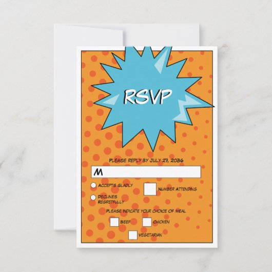 カラフル漫画ポップ・アートのブックア結婚ート 出欠カード (正面)