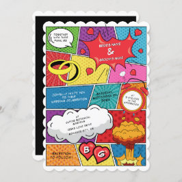 カラフル漫画ポップ・アートのブックア結婚ート 招待状