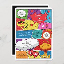 カラフル漫画ポップ・アートのブックア結婚ート 招待状