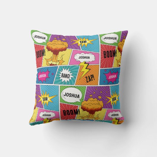 カラフル漫画本パーソナライズされた名アポップ・アートのート クッション (裏面)