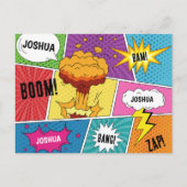 カラフル漫画本パーソナライズされた名アポップ・アートのート シーズンポストカード (正面)