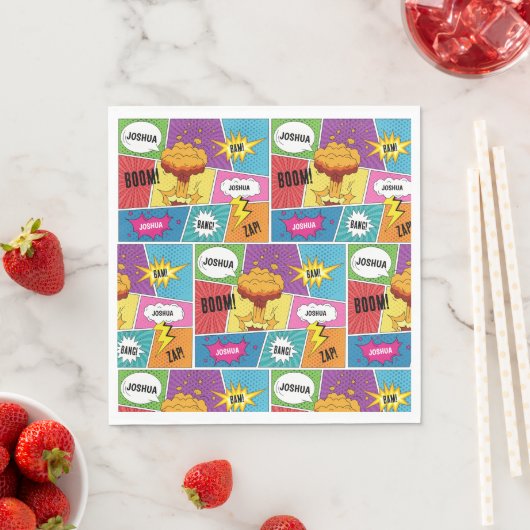 カラフル漫画本パーソナライズされた名アポップ・アートのート スタンダードランチョンナプキン (インサイチュ)