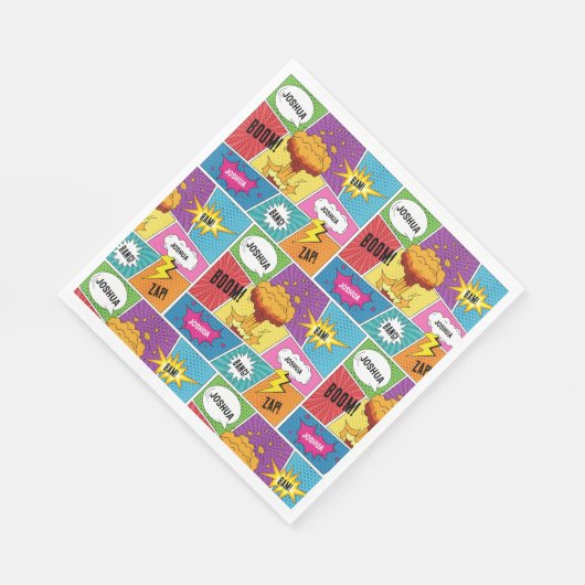 カラフル漫画本パーソナライズされた名アポップ・アートのート スタンダードランチョンナプキン (角)