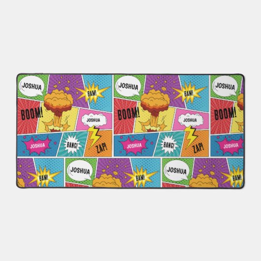 カラフル漫画本パーソナライズされた名アポップ・アートのート デスクマット (正面)