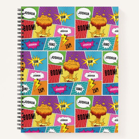 カラフル漫画本パーソナライズされた名アポップ・アートのート ノートブック (正面)