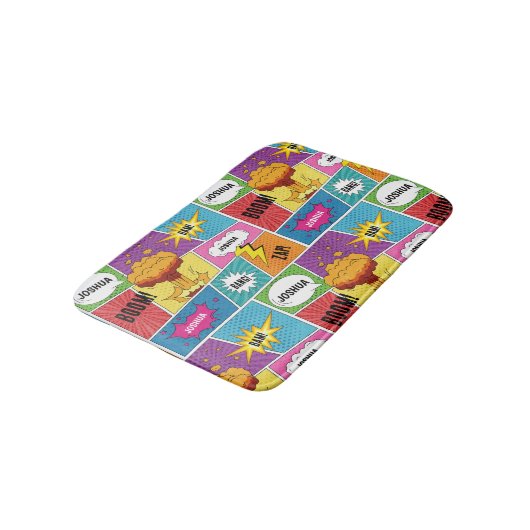 カラフル漫画本パーソナライズされた名アポップ・アートのート バスマット (アングル)