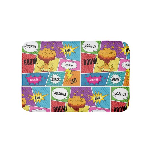カラフル漫画本パーソナライズされた名アポップ・アートのート バスマット (正面)