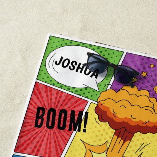 カラフル漫画本パーソナライズされた名アポップ・アートのート ビーチタオル (インサイチュ)