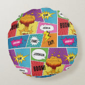 カラフル漫画本パーソナライズされた名アポップ・アートのート ラウンドクッション (裏面)