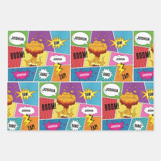 カラフル漫画本パーソナライズされた名アポップ・アートのート ラッピングペーパーシート (正面2)