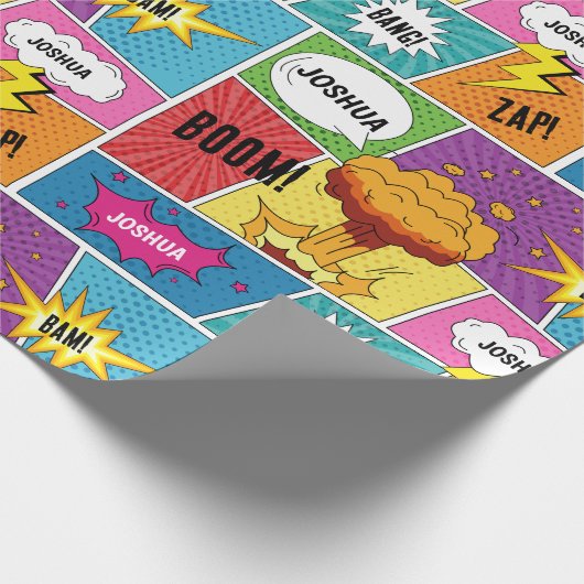 カラフル漫画本パーソナライズされた名アポップ・アートのート ラッピングペーパー (角)
