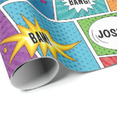 カラフル漫画本パーソナライズされた名アポップ・アートのート ラッピングペーパー (ロールコーナー)