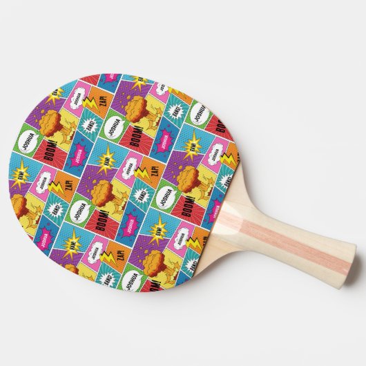 カラフル漫画本パーソナライズされた名アポップ・アートのート 卓球ラケット (横)