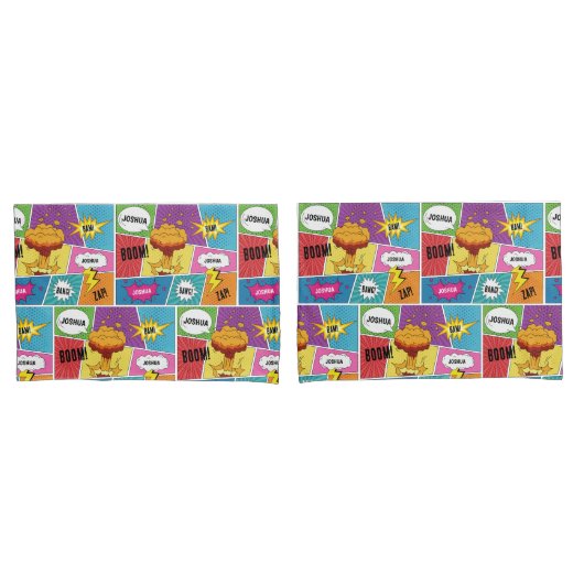 カラフル漫画本パーソナライズされた名アポップ・アートのート 枕カバー (フロントセット)