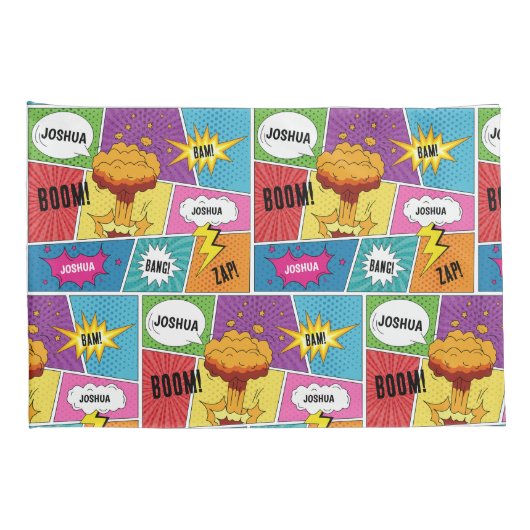 カラフル漫画本パーソナライズされた名アポップ・アートのート 枕カバー (裏面-右)