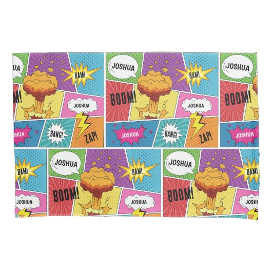 カラフル漫画本パーソナライズされた名アポップ・アートのート 枕カバー (正面左)