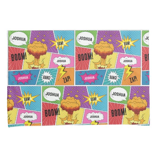 カラフル漫画本パーソナライズされた名アポップ・アートのート 枕カバー (正面右)