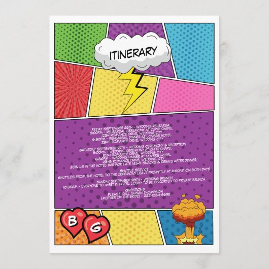 カラフル漫画本ポップ・アートの画の結婚旅程 プログラム (裏面)