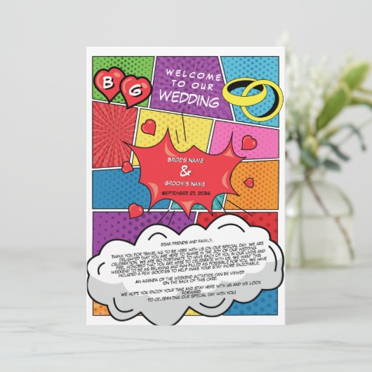 カラフル漫画本ポップ・アートの画の結婚旅程 プログラム (スタンド正面)