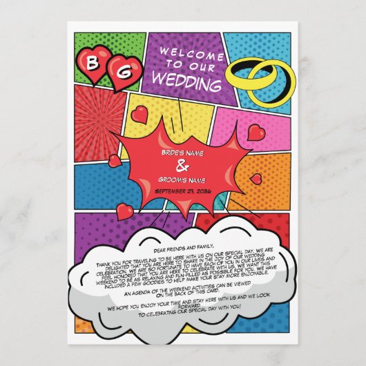 カラフル漫画本ポップ・アートの画の結婚旅程 プログラム (正面)