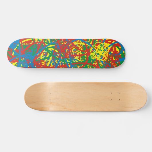 カラフル熱い混乱赤い黄色の緑の青いグラフィティ スケートボード (横)