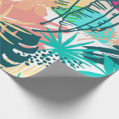 カラフル熱帯の花と葉コラージュ ラッピングペーパー (角)