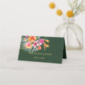 カラフル熱帯の花ピンク&オレンジ結婚ズ プレイスカード (裏面)