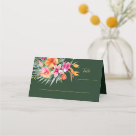 カラフル熱帯の花ピンク&オレンジ結婚ズ プレイスカード