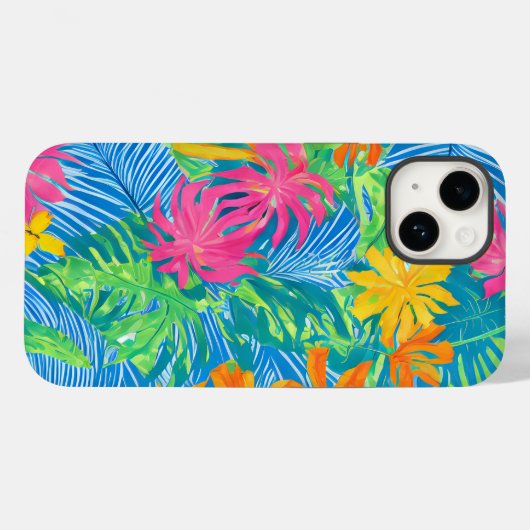 カラフル熱帯の花葉と Case-Mate iPhoneケース (裏面 (横))