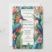 カラフル熱帯の鳥と鮮やか緑豊かな植物 招待状 (正面)