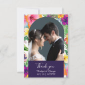 カラフル熱帯ハワイア結婚フローラ サンキューカード (正面)