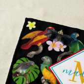 カラフル熱帯パロッ葉ト、花モノグラム ビーチタオル (インサイチュ)