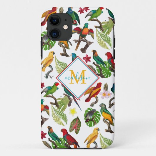カラフル熱帯パロッ葉ト、花モノグラム Case-Mate iPhoneケース (裏面)