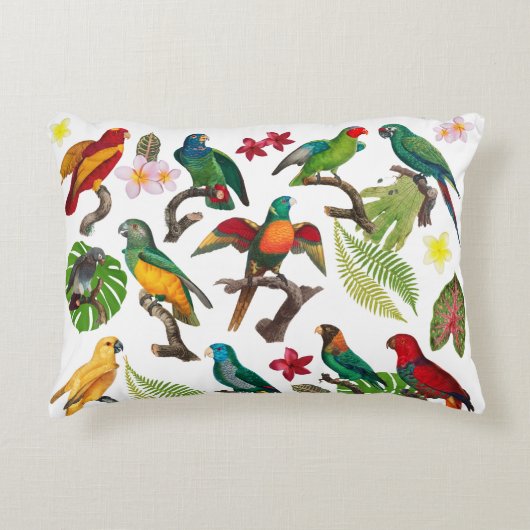 カラフル熱帯パロッ葉ト、花 アクセントクッション (正面)