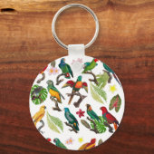 カラフル熱帯パロッ葉ト、花 キーホルダー (正面)