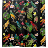 カラフル熱帯パロッ葉ト、花 シャワーカーテン (正面)