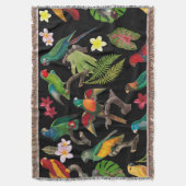 カラフル熱帯パロッ葉ト、花 スローブランケット (正面縦)