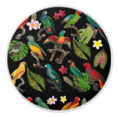 カラフル熱帯パロッ葉ト、花 セラミックノブ (正面)