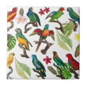 カラフル熱帯パロッ葉ト、花 タイル (正面)