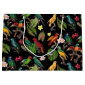 カラフル熱帯パロッ葉ト、花 ラージペーパーバッグ (正面)